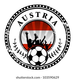 Grunge stamp with football fans and name Austria, vector illustration