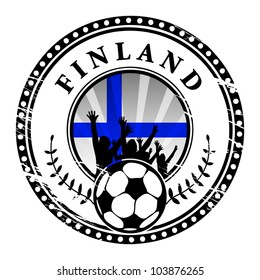 Grunge stamp with football fans and name Finland, vector illustration