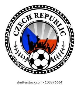 Grunge stamp with football fans and name Czech Republic, vector illustration