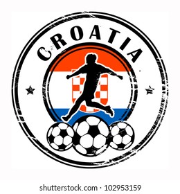 Grunge stamp with football and name Croatia, vector illustration