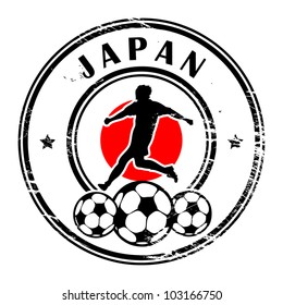 Grunge stamp with football and name Japan, vector illustration