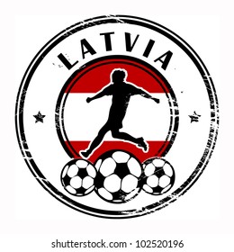 Grunge stamp with football and name Latvia, vector illustration