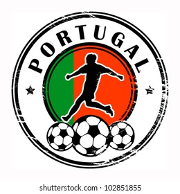 Grunge stamp with football and name Portugal, vector illustration