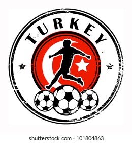 Grunge stamp with football and name Turkey, vector illustration