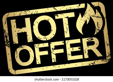 grunge stamp with frame colored gold and text hot offer