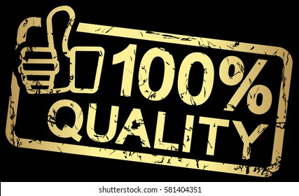 grunge stamp with frame colored gold and text 100% quality