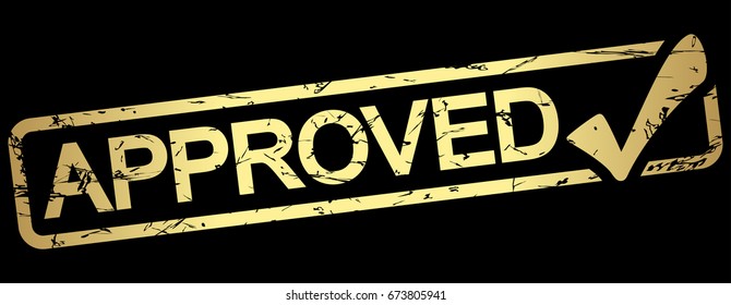 grunge stamp with frame colored gold and text approved