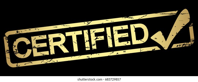 grunge stamp with frame colored gold and text certified