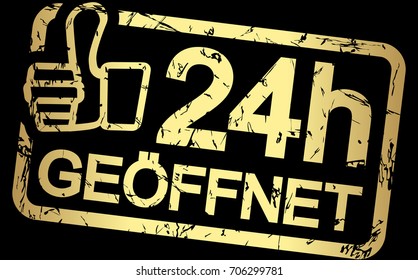 grunge stamp with frame colored gold and text open 24h (in german)