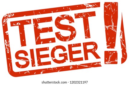 grunge stamp with frame colored red and text test winner (text in german)