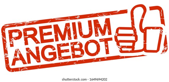 grunge stamp with frame colored red and text premium offer (in german)