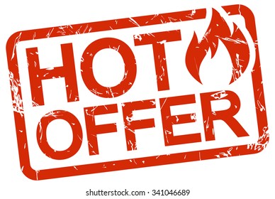 grunge stamp with frame colored red and text hot offer
