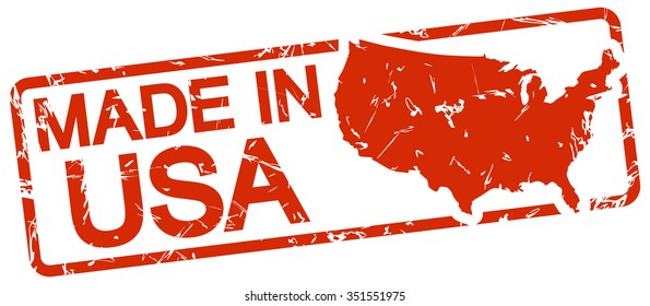grunge stamp with frame colored red and text Made in USA