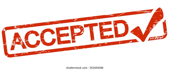 grunge stamp with frame colored red and text accepted