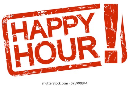 grunge stamp with frame colored red and text Happy Hour