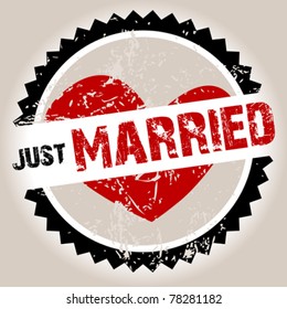 Grunge stamp with heart and Just Married