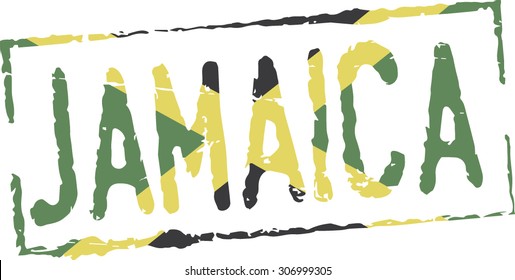  Grunge stamp 'Jamaica'. Jamaican flag inside stamp. svg