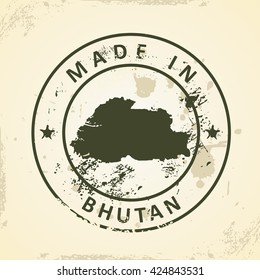 Grunge stamp with map of Bhutan - vector illustration