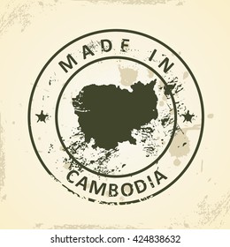 Grunge stamp with map of Cambodia - vector illustration