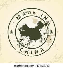Grunge stamp with map of China - vector illustration