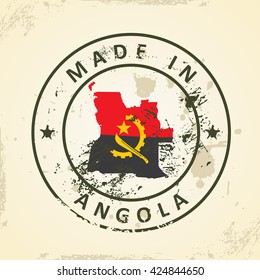 Grunge stamp with map flag of Angola - vector illustration