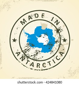 Grunge stamp with map flag of Antarctica - vector illustration