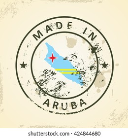 Grunge stamp with map flag of Aruba - vector illustration