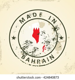Grunge stamp with map flag of Bahrain - vector illustration