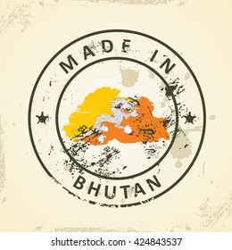 Grunge stamp with map flag of Bhutan - vector illustration