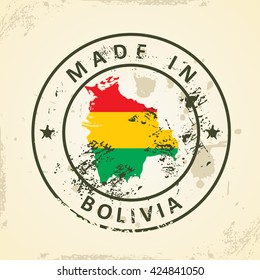 Grunge stamp with map flag of Bolivia - vector illustration