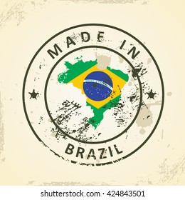 Grunge stamp with map flag of Brazil - vector illustration