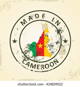Estampilla ondulada con bandera de mapa de Camerún - ilustración vectorial