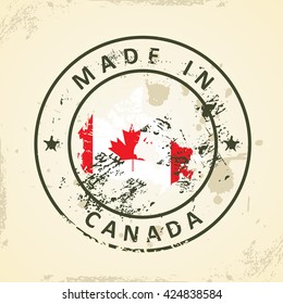 Grunge stamp with map flag of Canada - vector illustration