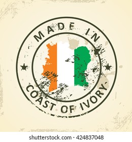 Selo de Grunge com bandeira mapa da Costa do Marfim - ilustração vetorial