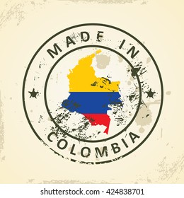 Grunge stamp with map flag of Colombia - vector illustration