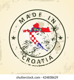 Grunge stamp with map flag of Croatia - vector illustration