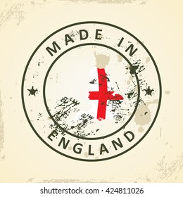 Grunge stamp with map flag of England - vector illustration