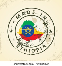 Grunge stamp with map flag of Ethiopia - vector illustration