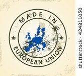 Grunge stamp with map flag of EU 2015 - vector illustration