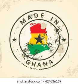 Estampilla gruesa con bandera de mapa de Ghana - ilustración vectorial