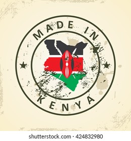 Grunge stamp with map flag of Kenya - vector illustration