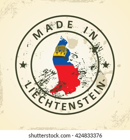 Grunge stamp with map flag of Liechtenstein - vector illustration