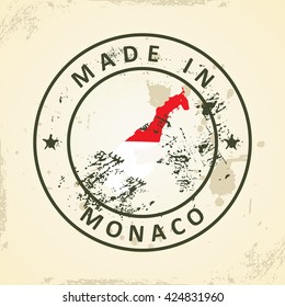 Grunge stamp with map flag of Monaco - vector illustration