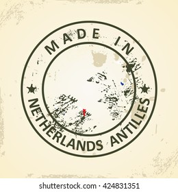Grunge stamp with map flag of Netherlands Antilles - vector illustration