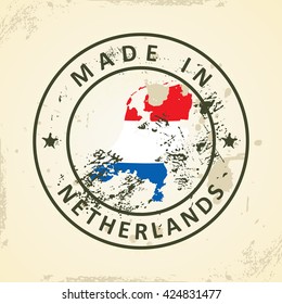 Sello de Grunge con indicador de mapa de los Países Bajos - ilustración vectorial