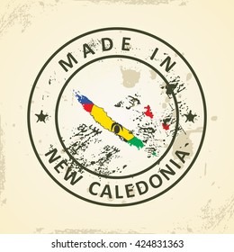 Grunge stamp with map flag of New Caledonia - vector illustration