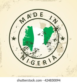 Grunge stamp with map flag of Nigeria - vector illustration