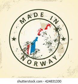 Grunge stamp with map flag of Norway - vector illustration
