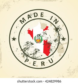 Grunge stamp with map flag of Peru - vector illustration
