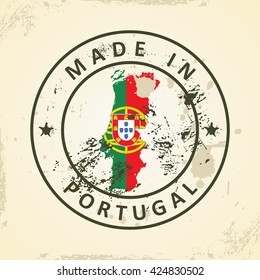 Grunge stamp with map flag of Portugal - vector illustration